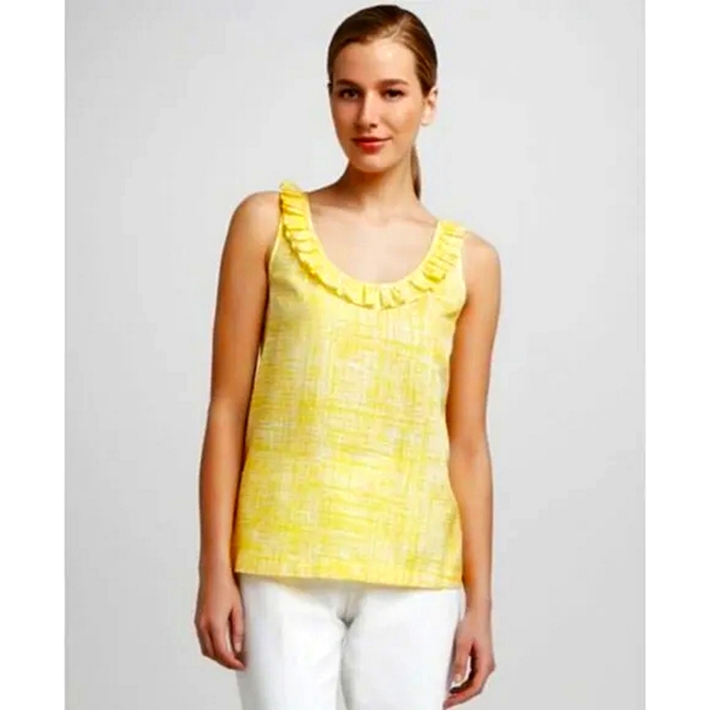 Kate Spade Maddie silk and cotton blend yellow ruffle tank top